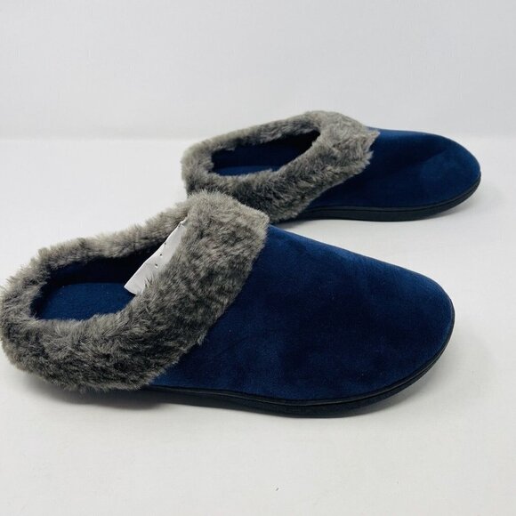 Isotoner Womens Size 9.5/10 Velour Clog Slippers Faux-Fur Trim in Blue $40 135 - Picture 2 of 8